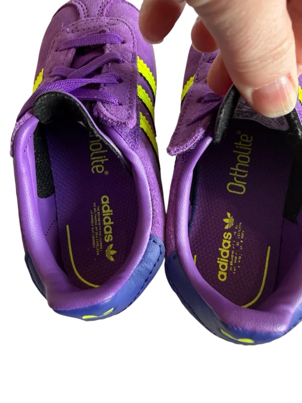 adidas Kids Gazelle Suede Sneaker - Purple with Neon green Stripes - Picture 6 of 11